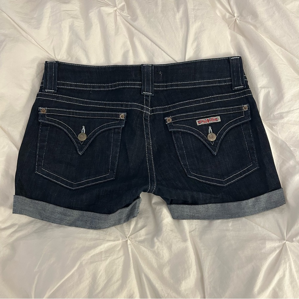 Hudson Jeans Low Rise Dark Roll-Cuff Mini Denim Shorts